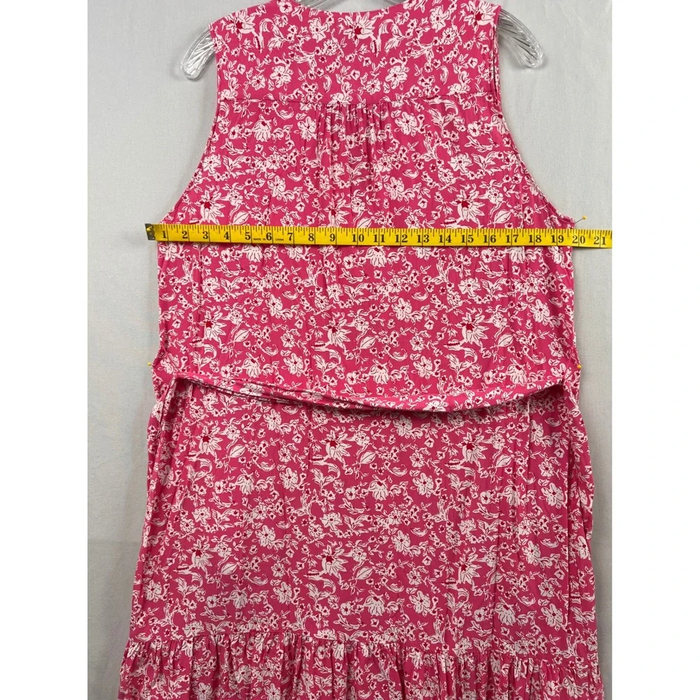 UNTUCKit Lucy Dress Women M Pink Floral Sleeveless Tie Waist Ruffle Hem Resort
